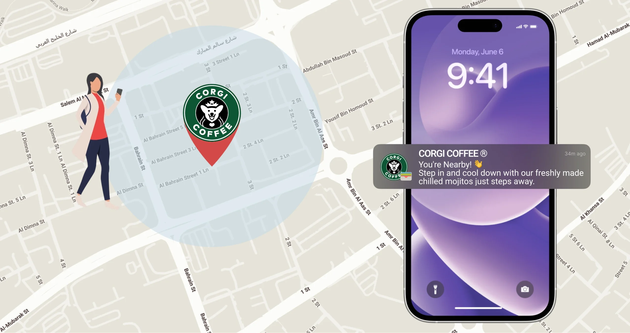 Sending push notification when customer is nearby using geo fencing